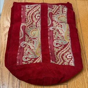 Elegant Red Suede and Embroidered Tote Bag